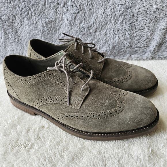 NEW Clarks Men's Paulson Leather Suede Wingtip Oxfords Size 12M Gray Lace Up - Picture 1 of 8